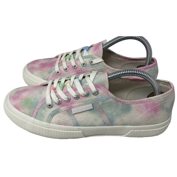 SUPERGA 2750 Pink Green Blue Tie Dye Sneakers Shoes Lace Beads Women's 7 US NEW - Picture 1 of 9